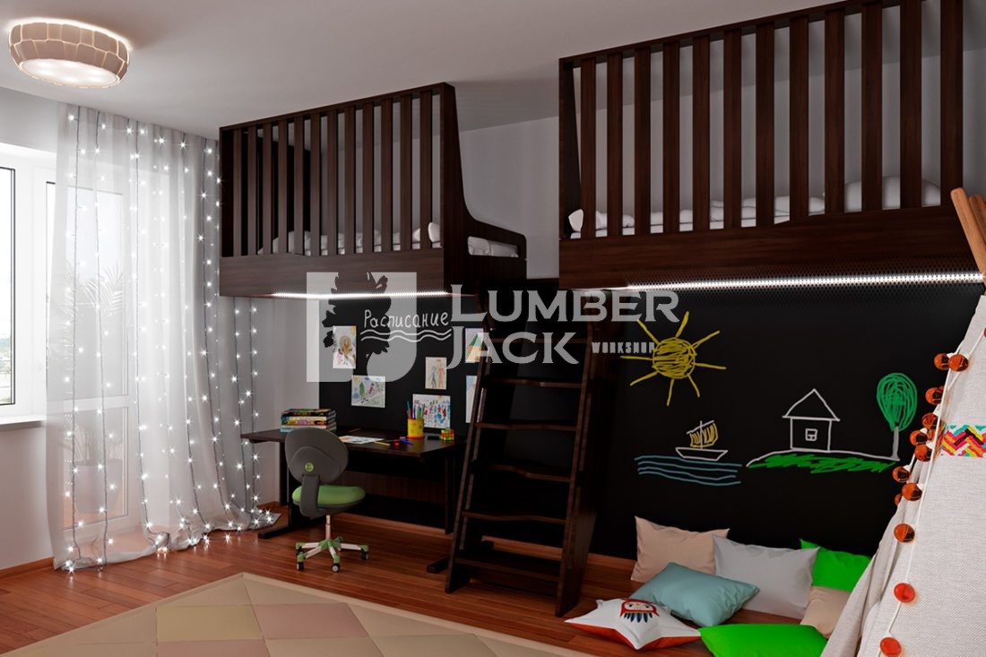 Двойная детская кровать-чердак | Мебель на заказ в СПб Lumber Jack