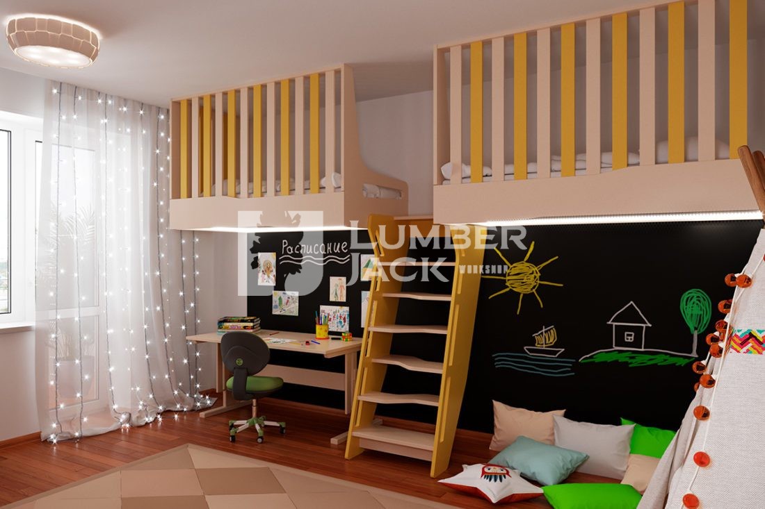 Двойная детская кровать-чердак | Мебель на заказ в СПб Lumber Jack